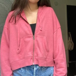 pink cropped zip up